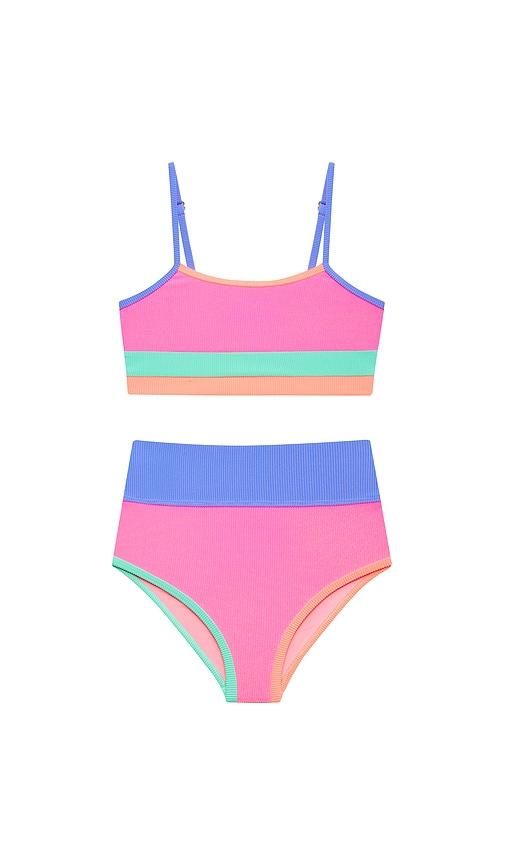 BEACH RIOT Little Eva And Emmie Swim Set in Pink,Blue by BEACH RIOT