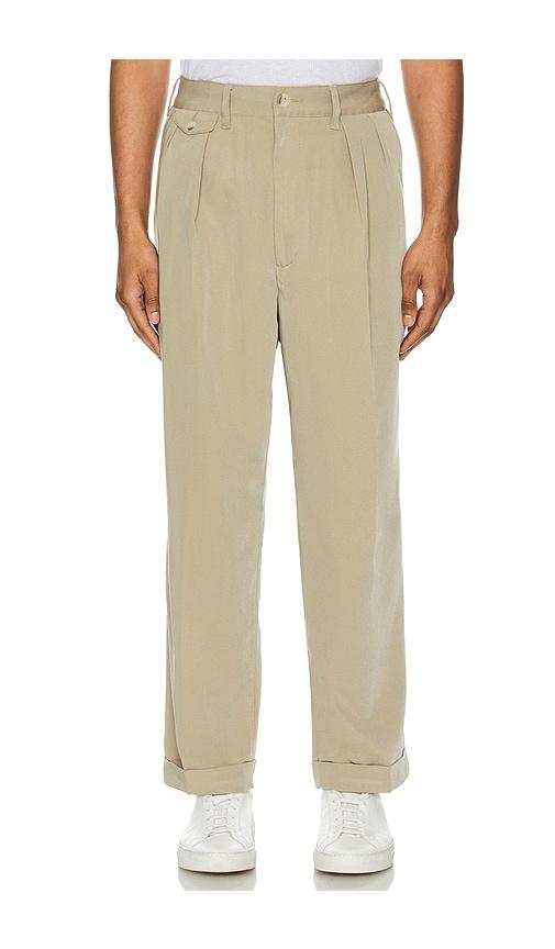 Beams Plus 2 Pleats Trousers Pe Twill in Brown by BEAMS PLUS Beams Plus 2 Pleats Trousers Pe Twill in Brown by BEAMS PLUS