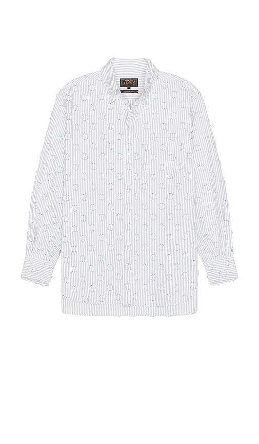 Beams Plus B.D. Classic-Fit Burnout Dot Candy Stripe in Blue by BEAMS PLUS