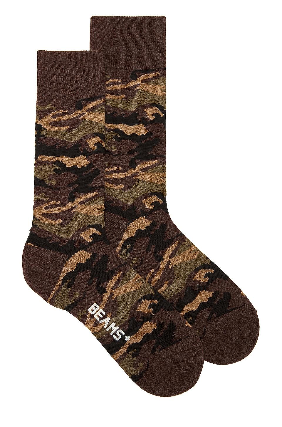 Beams Plus Melange Camo Socks in Green by BEAMS PLUS