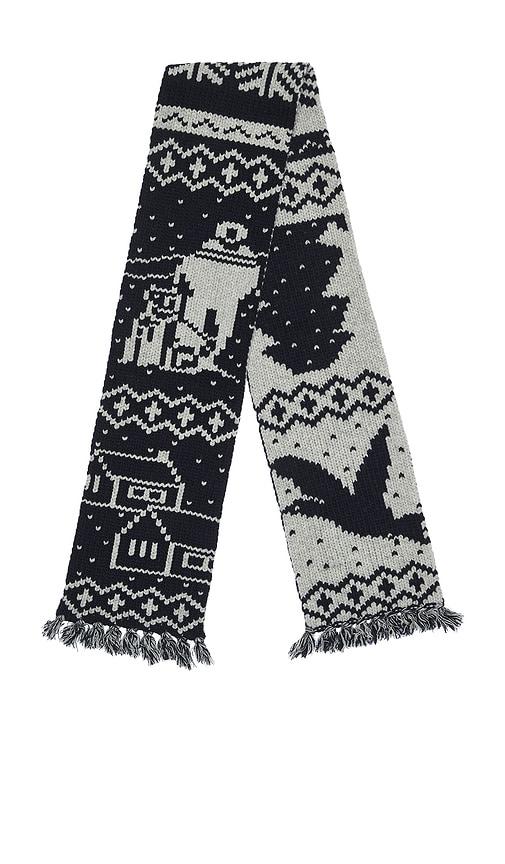 Beams Plus Muffler Jacquard Nordic Pattern Scarf in Black by BEAMS PLUS