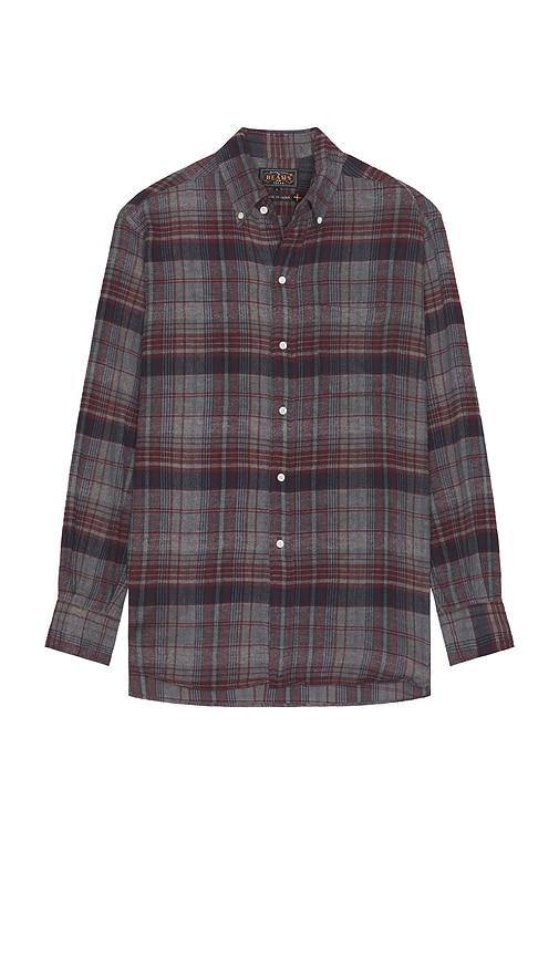 Beams Plus Open Collar Brushed Satin Plaid Shirt in Red by BEAMS PLUS