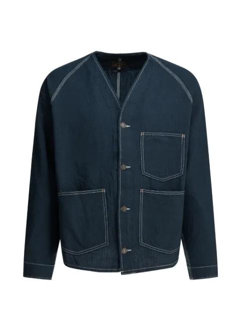 contrast-stitch collarless jacket by BEAMS PLUS