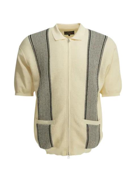 vertical-stripe zip-up polo shirt by BEAMS PLUS