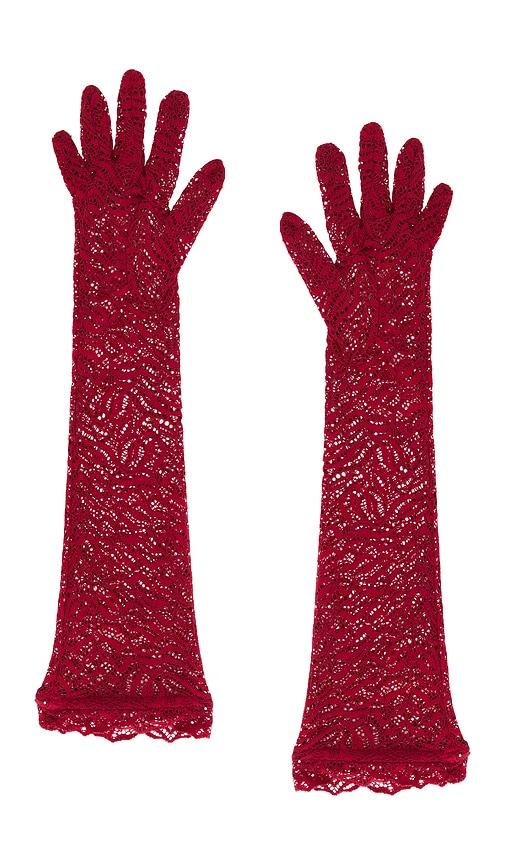 Beaufille Stretch Lace Elbow Gloves in Burgundy by BEAUFILLE