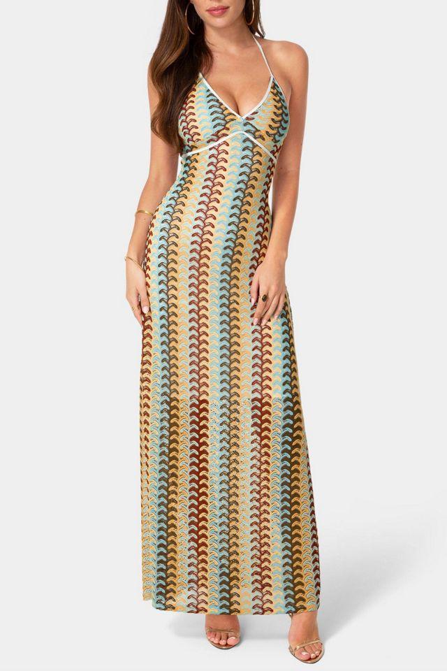Bebe Crochet Stripe Halter A-line Maxi Dress by BEBE