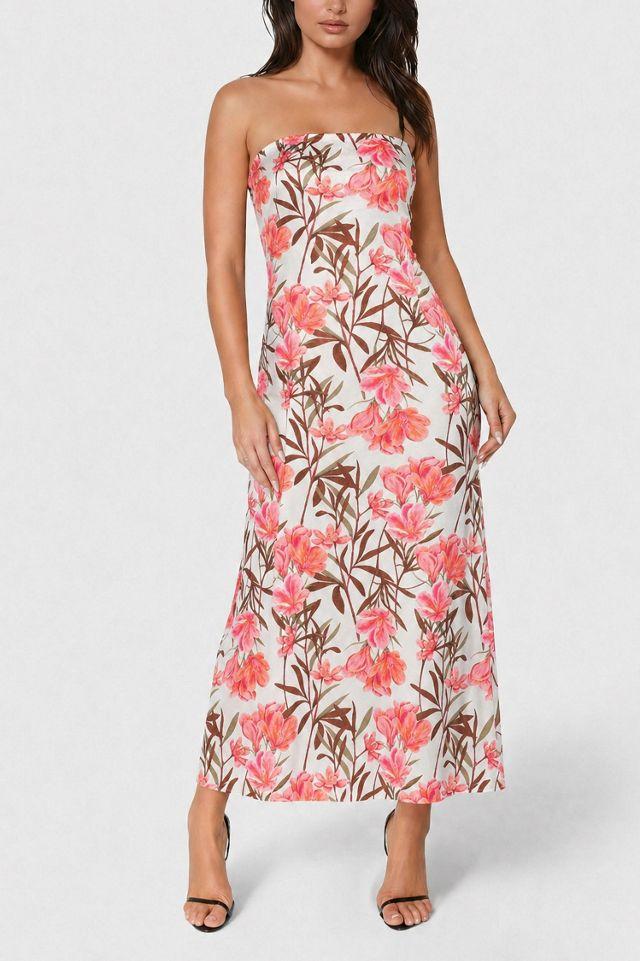 Bebe Floral Printed Satin Strapless Maxi Dress by BEBE