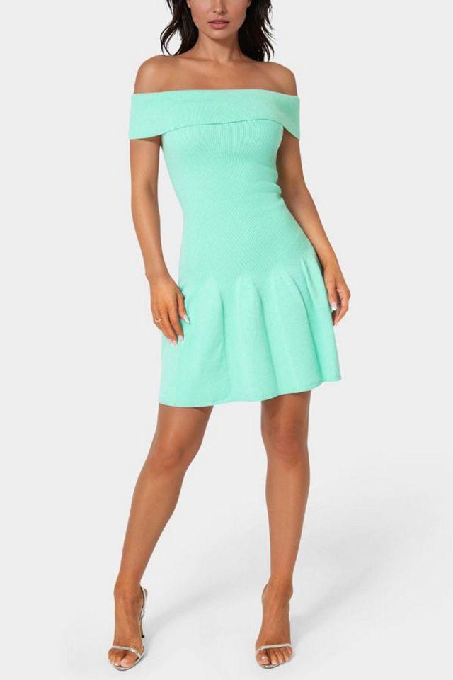 Bebe Off the Shoulder Fit and Flare Mini Dress by BEBE