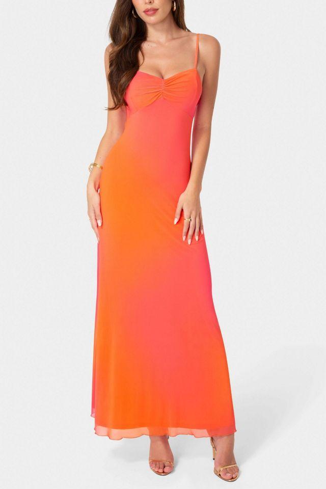 Bebe Printed Mesh Drape Back Maxi Dress by BEBE