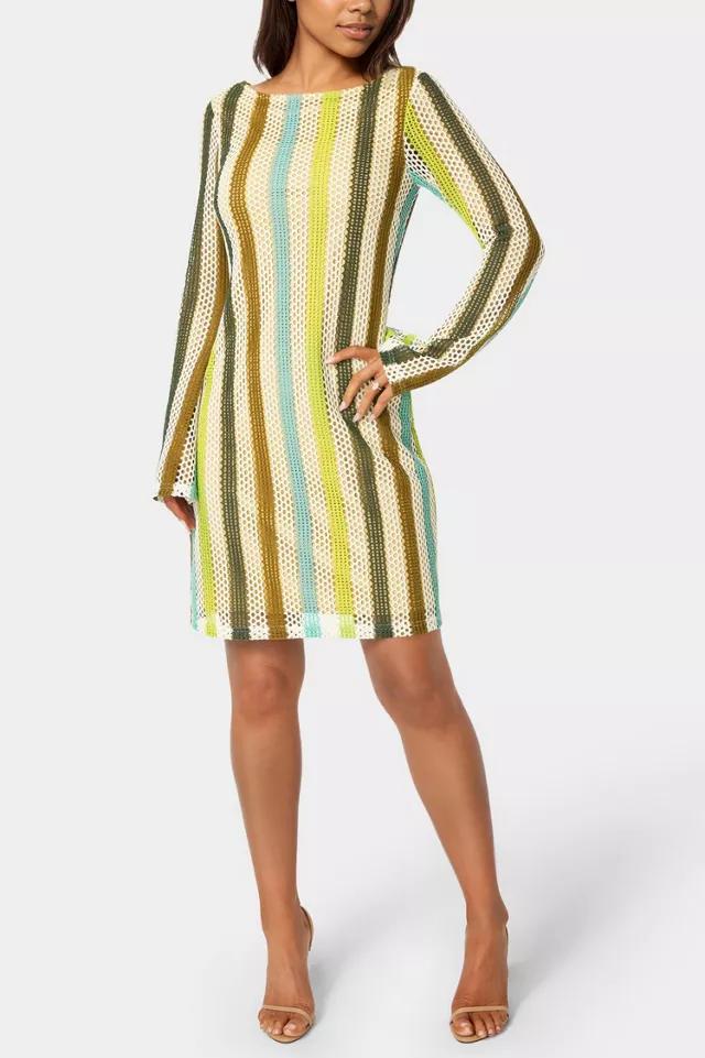 Bebe Stripe Long Sleeve Crochet Dress by BEBE