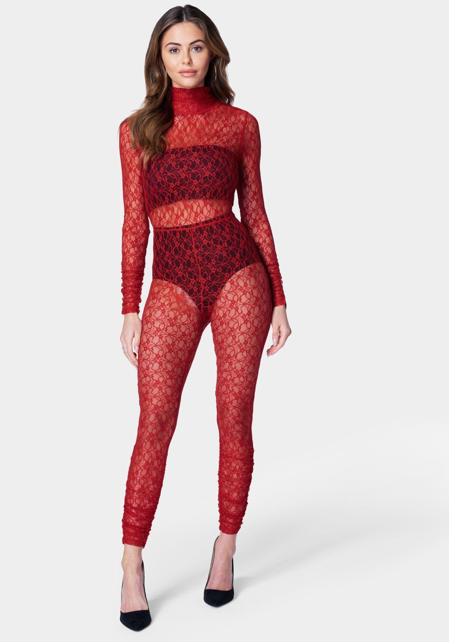 Open Back Turtleneck Lace Catsuit by BEBE