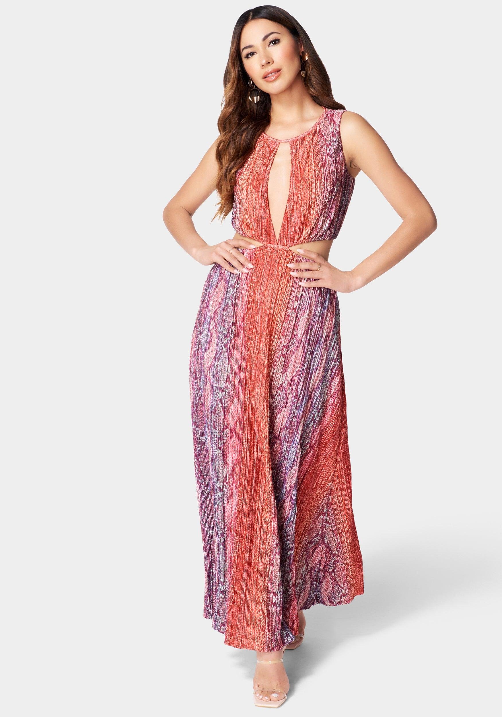 Printed Pleated Cut Out Maxi by BEBE