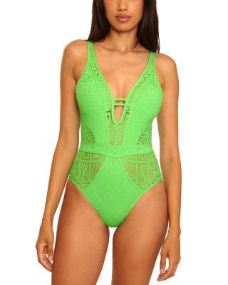 Crochet Plunge One Piece Swimsuit by BECCA BY REBECCA VIRTUE