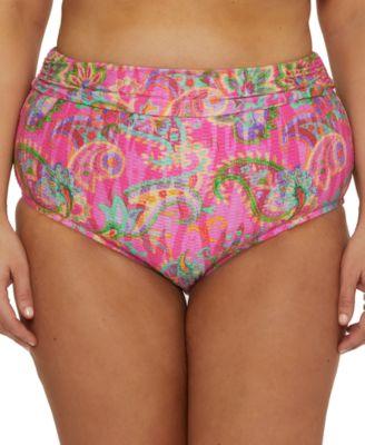 Plus Size Polynesia Wide-Band Roll High-Waist Bikini Bottoms by BECCA ETC Plus Size Polynesia Wide-Band Roll High-Waist Bikini Bottoms by BECCA ETC