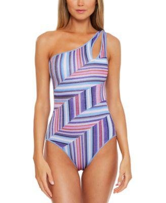 South Coast Printed Metallic Asymmetrical One-Piece Swimsuit by BECCA