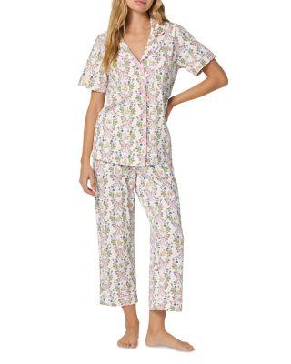 Pink Short Sleeve Classic Stretch Jersey Cropped Pajama Set in Bunny Blooms by BEDHEAD PAJAMAS