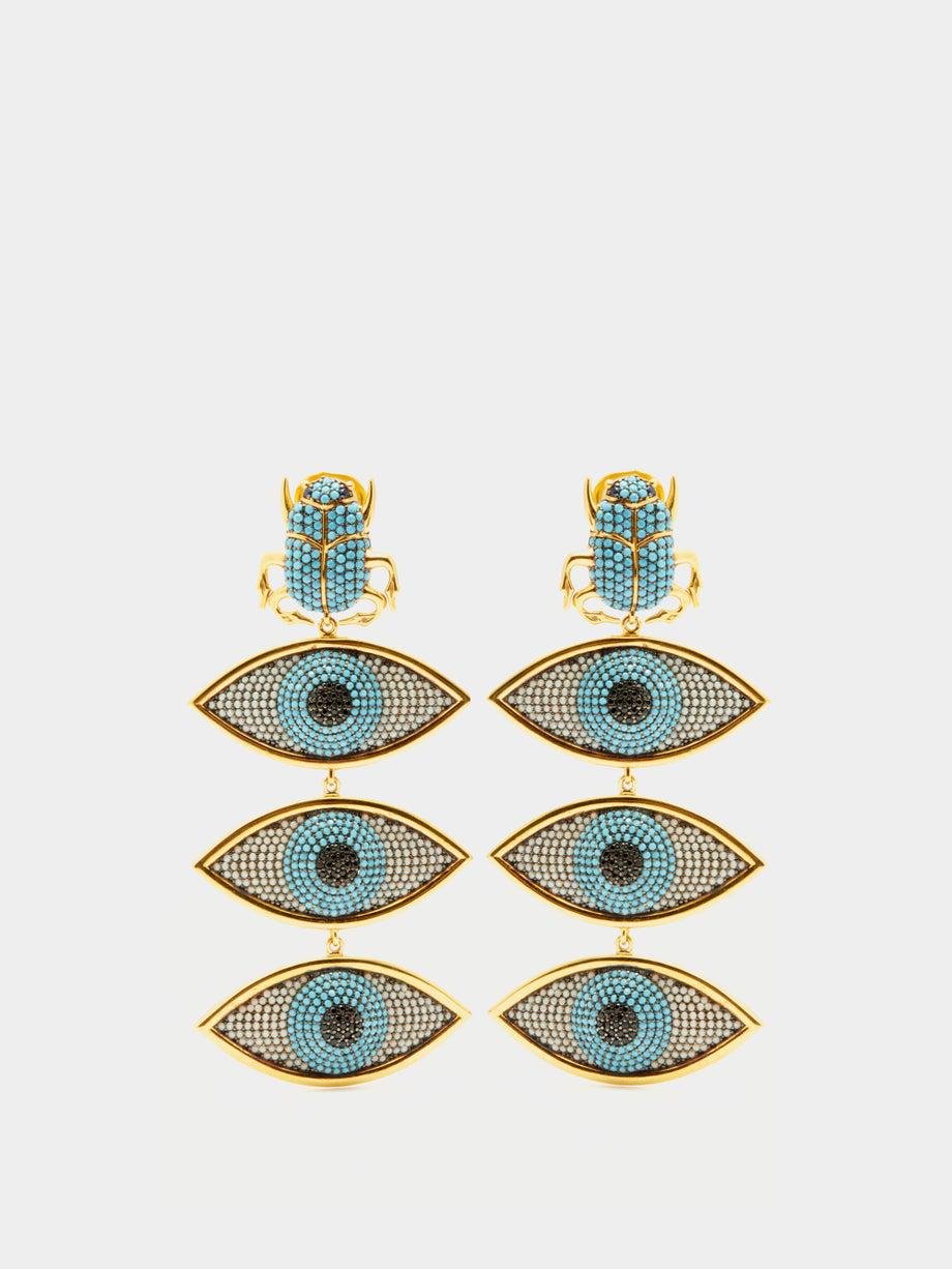 Scarab Nazar 24kt gold-plated clip earrings by BEGUM KHAN