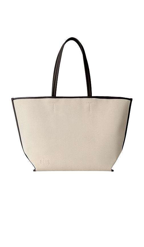 BEIS The Leather Trim Tote in Cream by BEIS
