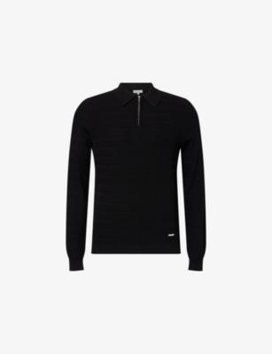 Textured-Knit Half-Zip Cotton Polo Top by BELIER