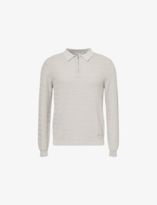 Textured Long-Sleeves Cotton-Knit Polo Shirt by BELIER