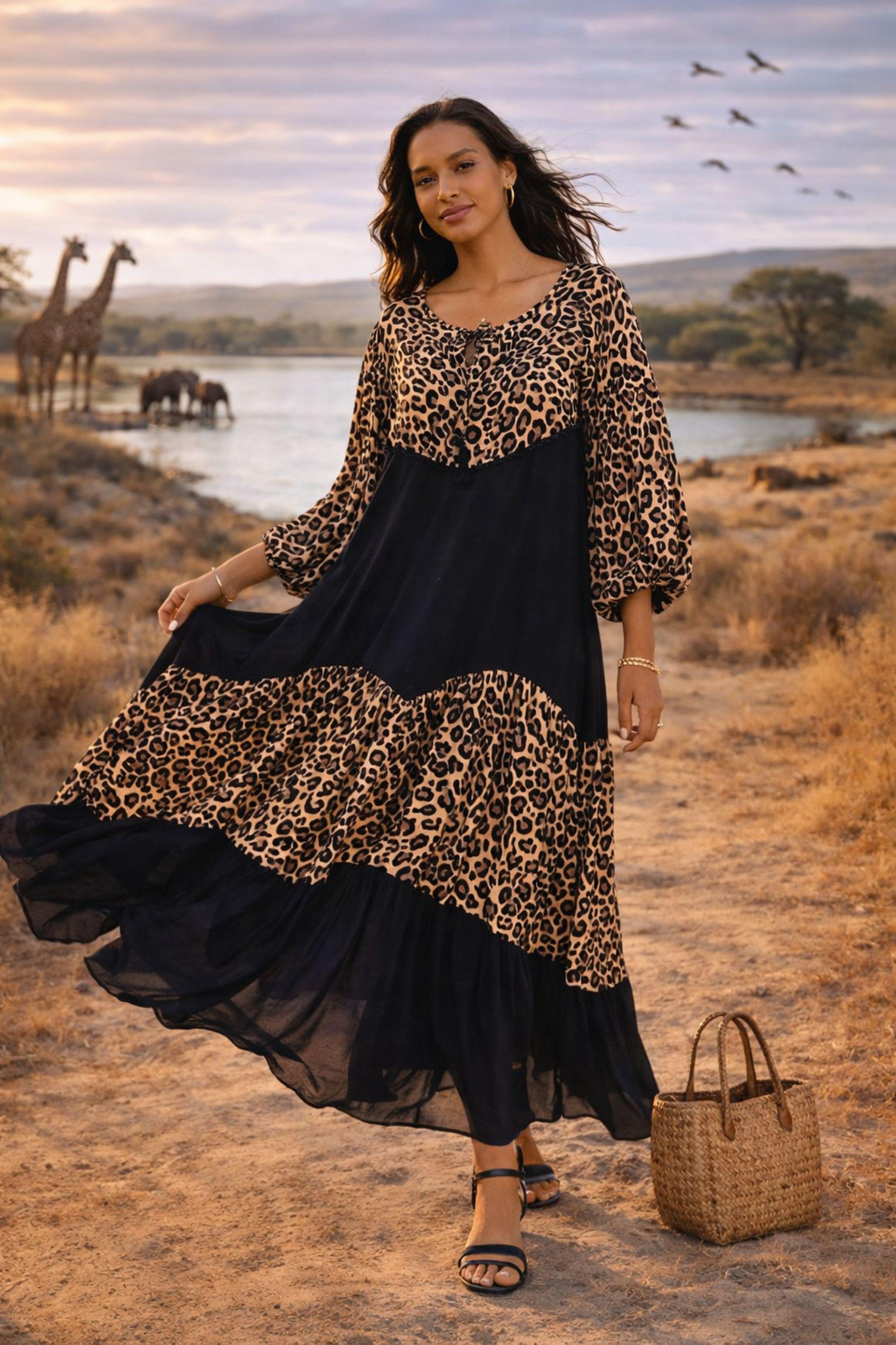 Abstract Panel Maxi Dress in Leopard Print by BELISSH