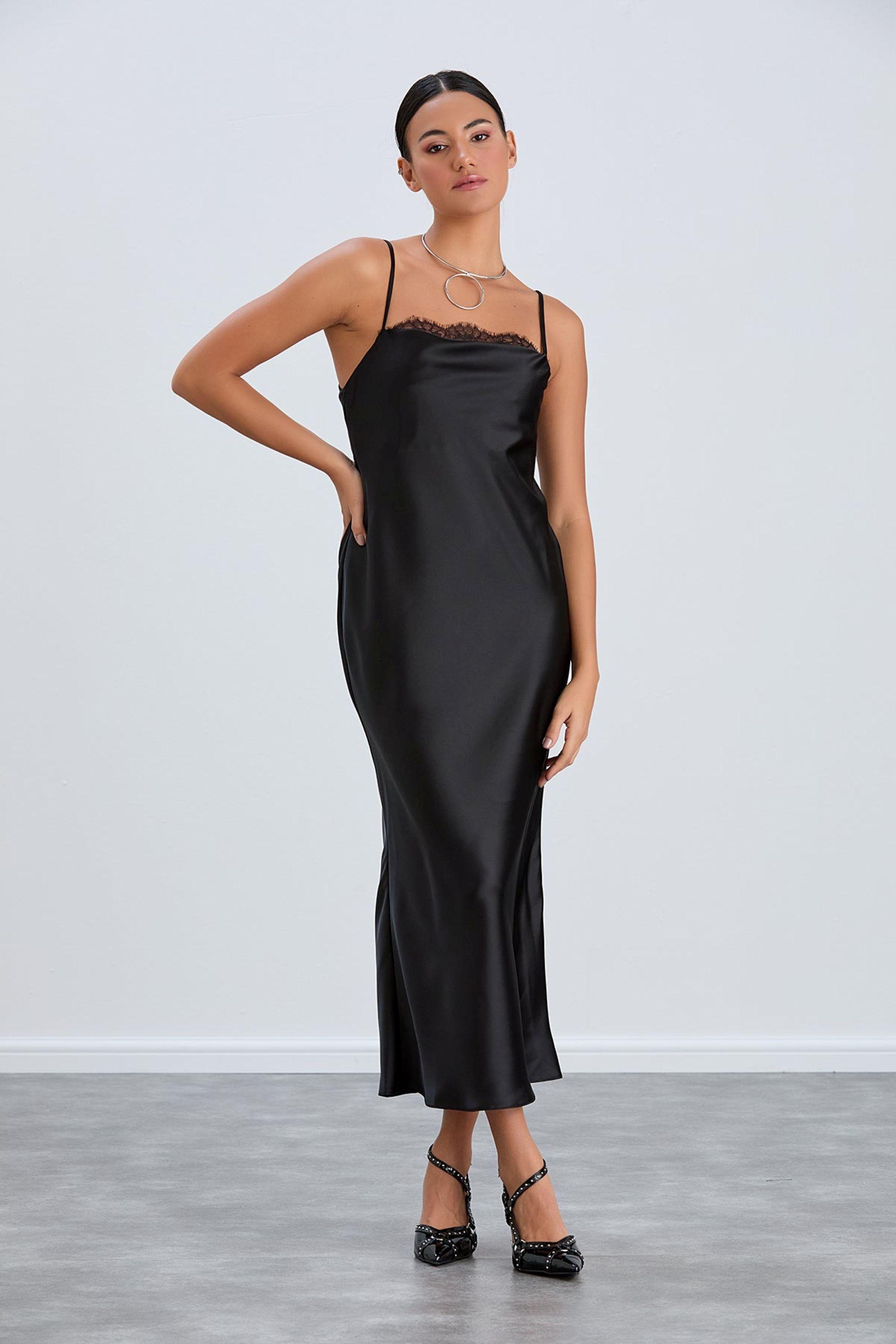 Satin Cami Dress with Delicate Lace by BELISSH