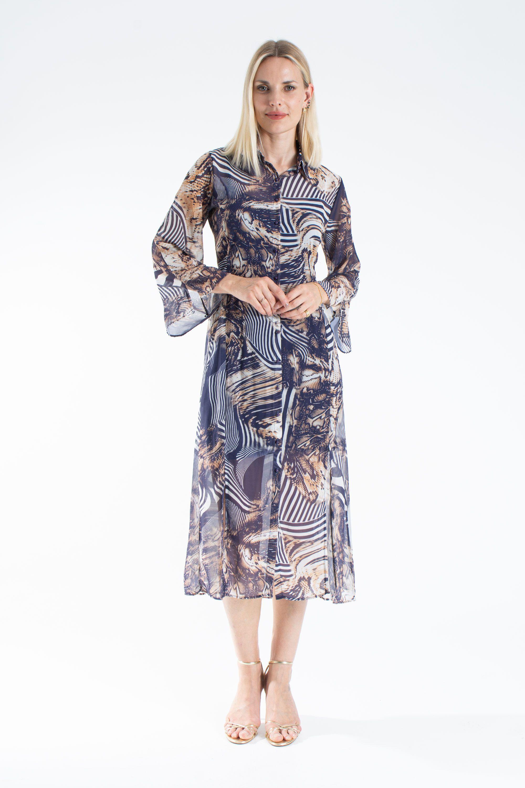 Womens Abstract Print Chiffon Midi Shirt Dress by BELISSH