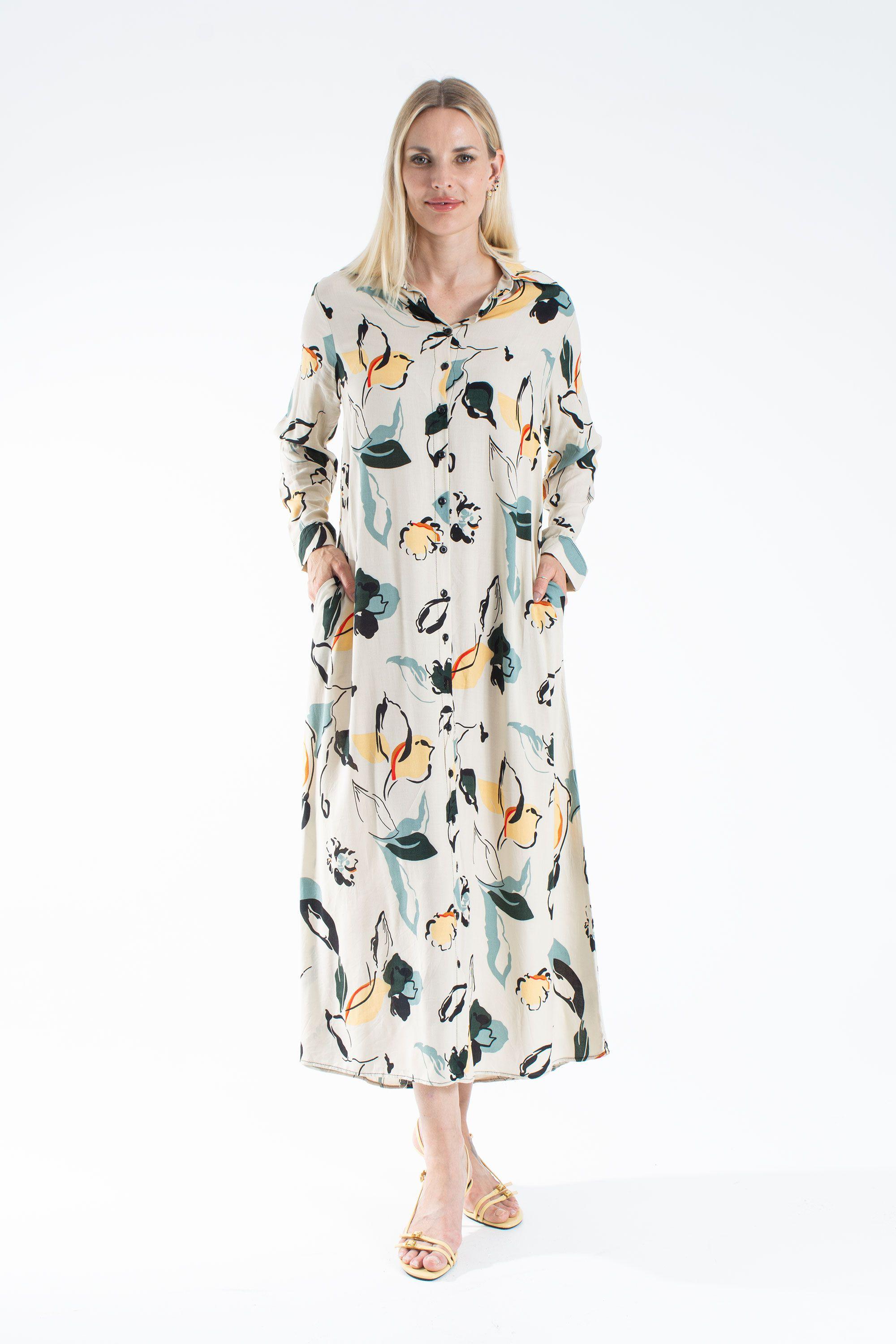 Womens Viscose Abstract Floral Maxi Shirt Dress by BELISSH