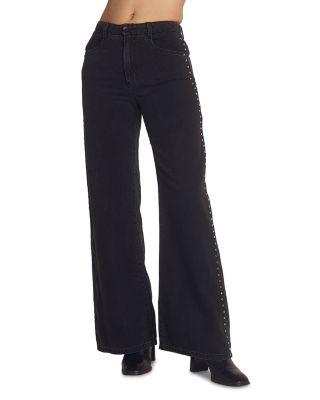 Anya Studded High Rise Wide Leg Jeans in Moon Shadow by BELLA DAHL