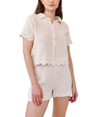 Short Sleeve Crochet Button Down Shirt by BELLA DAHL