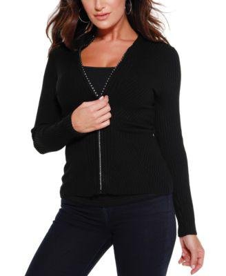 Black Label Mock Neck Ribbed Sweater Zip Up by BELLDINI