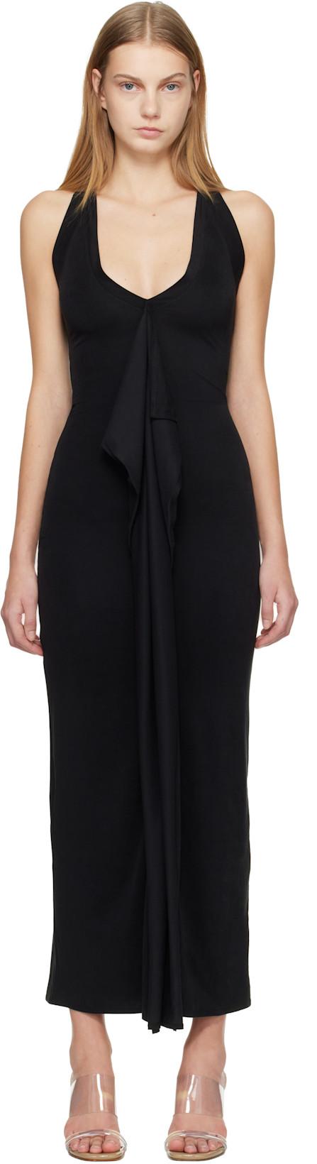 Black Cascade Midi Dress by BELLE ANNA