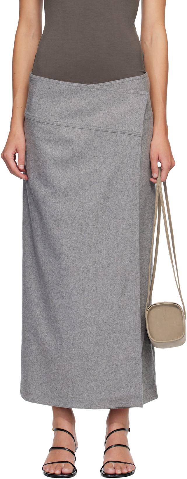 Gray Scene Midi Skirt by BELLE ANNA