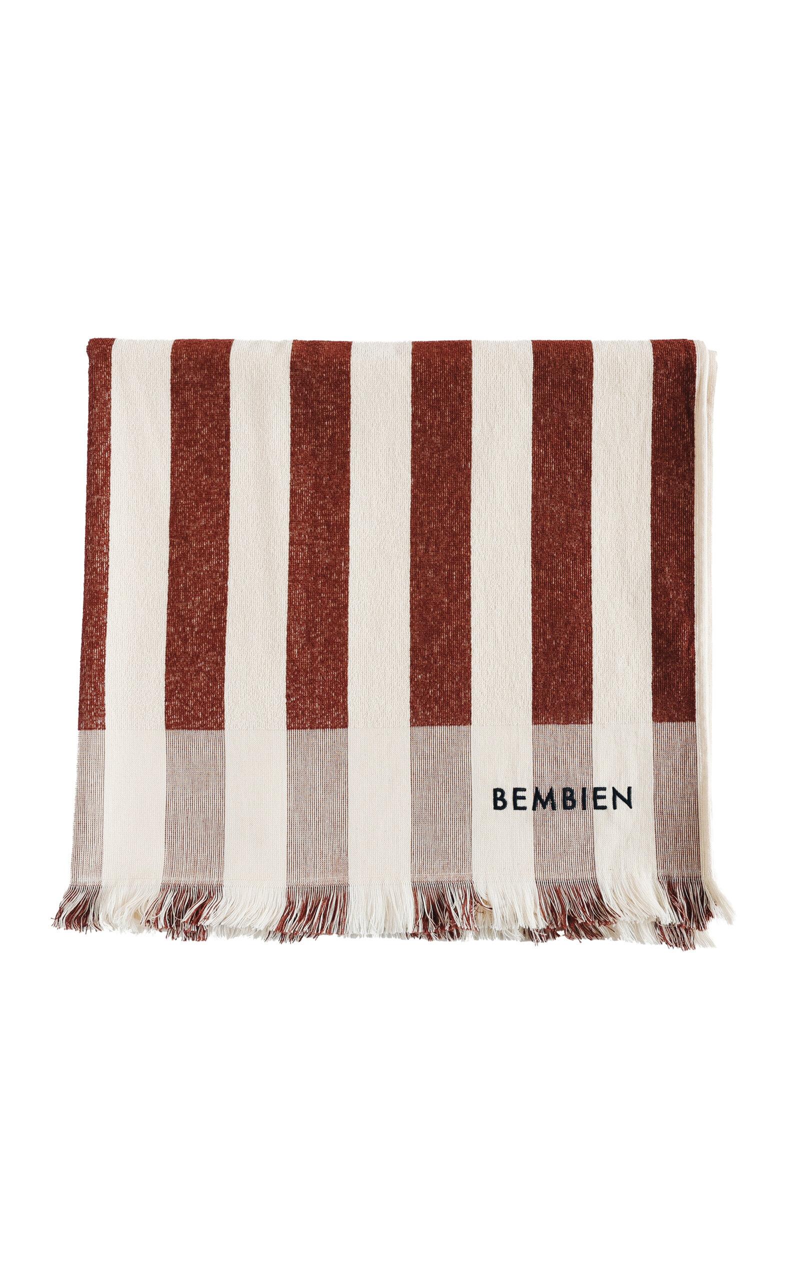Bembien - Plage Striped Cotton Towel - Burgundy - Moda Operandi by BEMBIEN