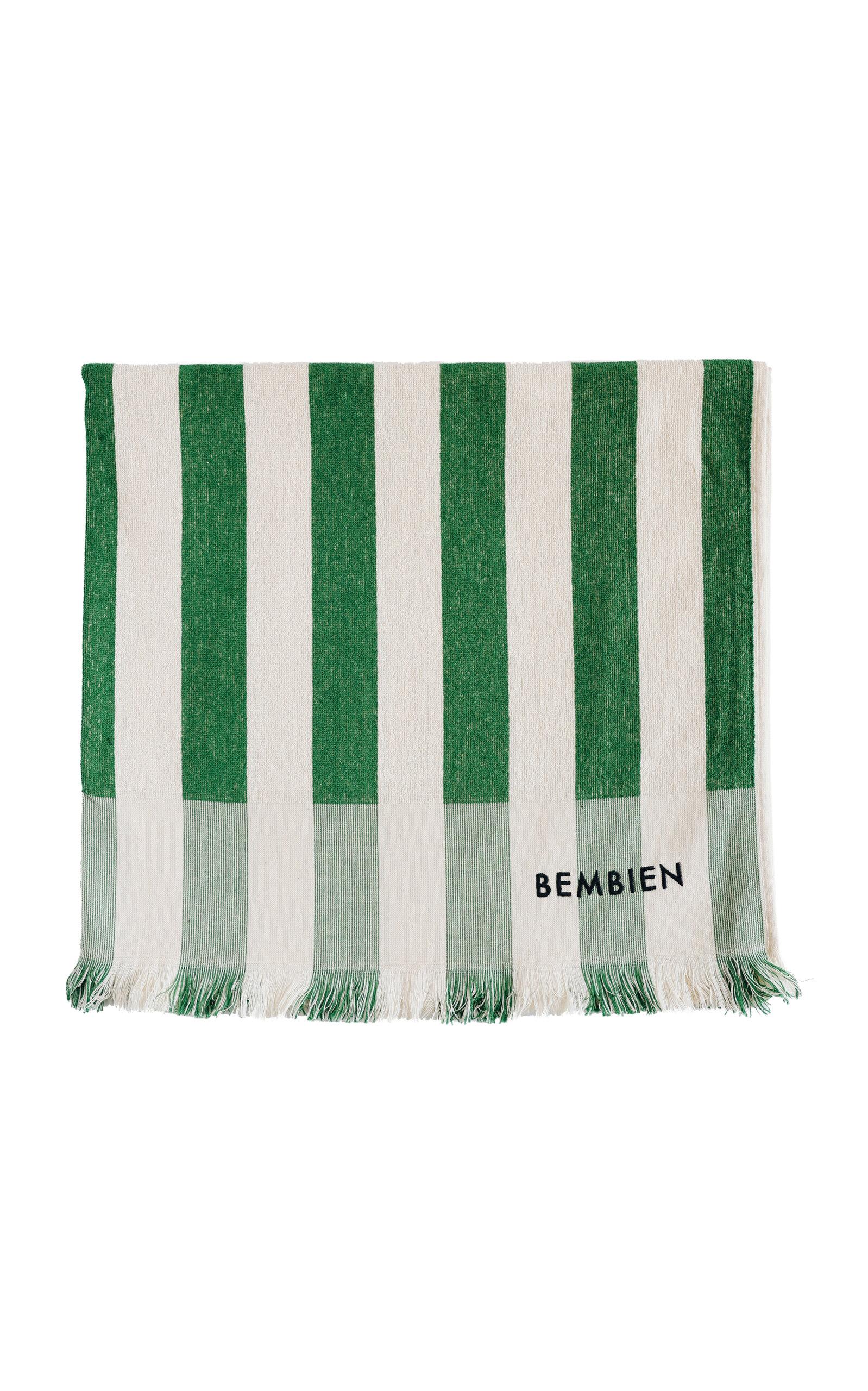 Bembien - Plage Striped Cotton Towel - Green - Moda Operandi by BEMBIEN