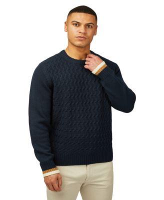 Men's Cable Textured Crew Neck Sweater by BEN SHERMAN