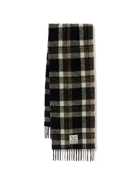 check-pattern fringed scarf by BENETTON