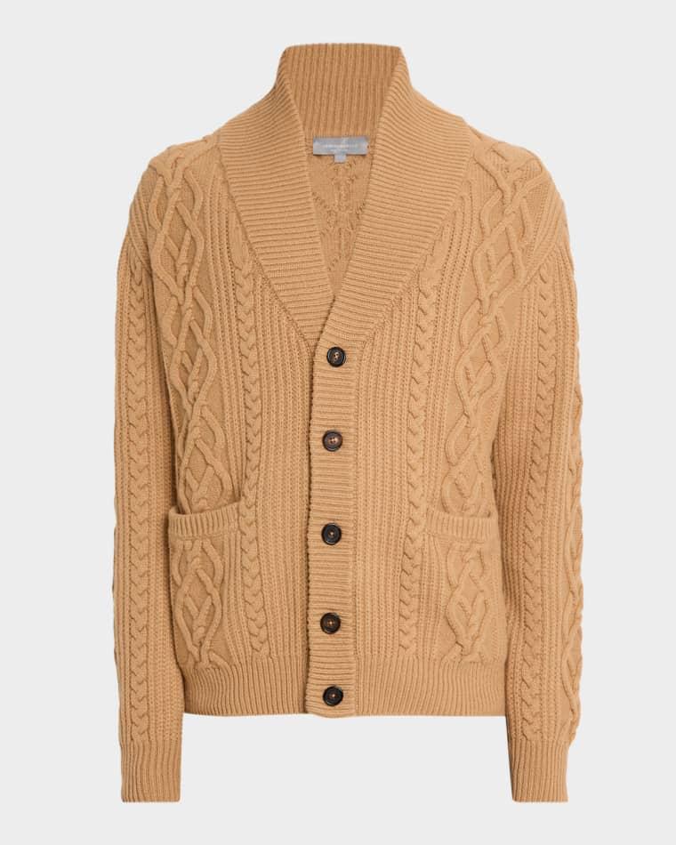 Men's Cable Knit Shawl Cardigan by BERGDORF GOODMAN
