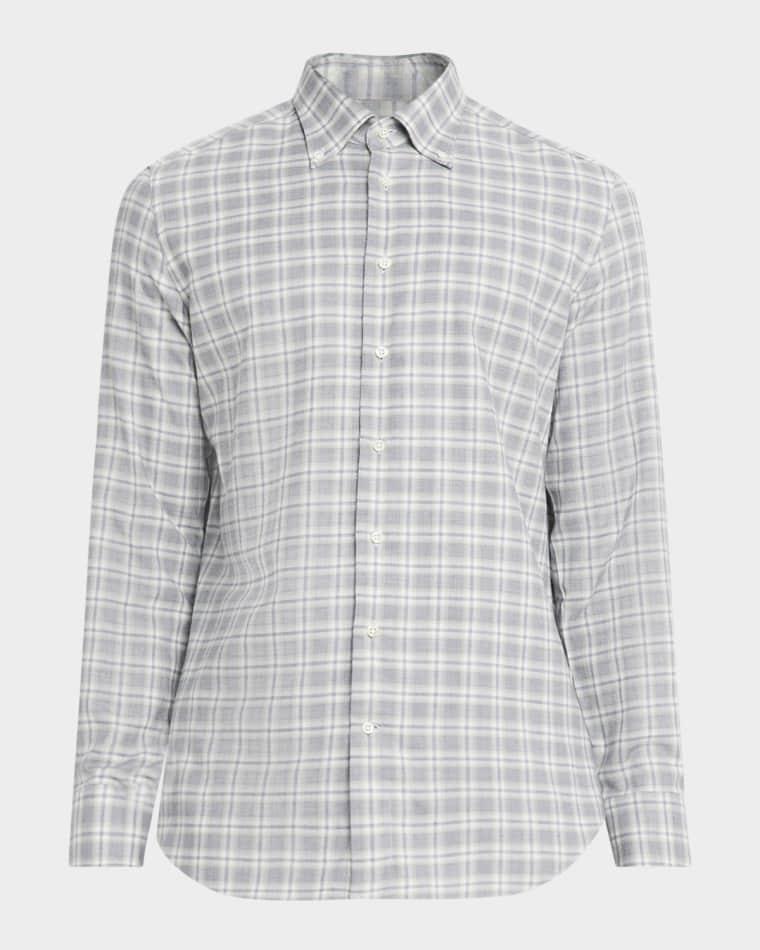 Men's Cotton-Cashmere Plaid Classic Fit Button-Down Shirt by BERGDORF GOODMAN