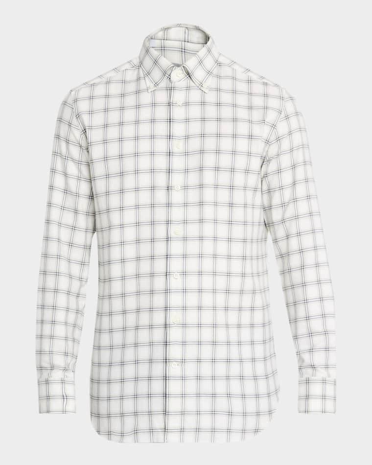 Men's Cotton-Cashmere Windowpane Classic Fit Button-Down Shirt by BERGDORF GOODMAN