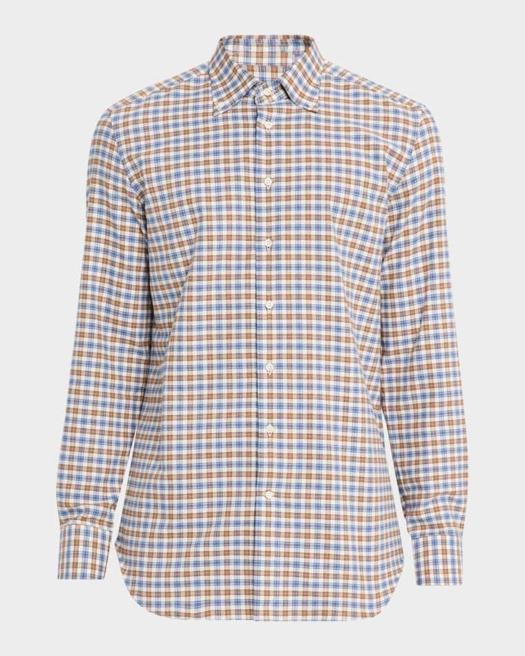 Men's Cotton Petite Plaid Classic Fit Button-Down Shirt by BERGDORF GOODMAN