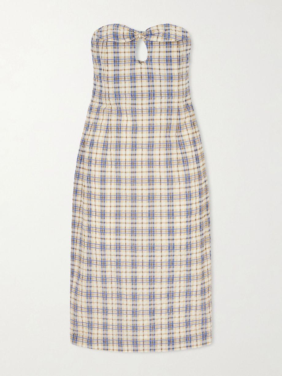 Bow-embellished checked seersucker midi dress by BERNADETTE