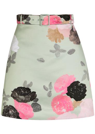 Eva belted floral-print satin skirt by BERNADETTE