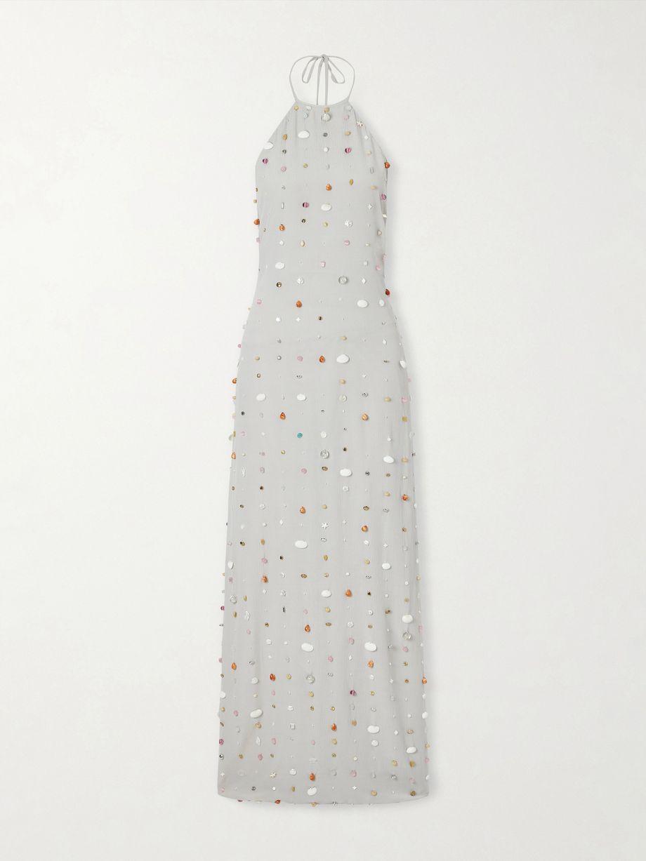 Francine pearl-embellished crinkled-shell halterneck dress by BERNADETTE