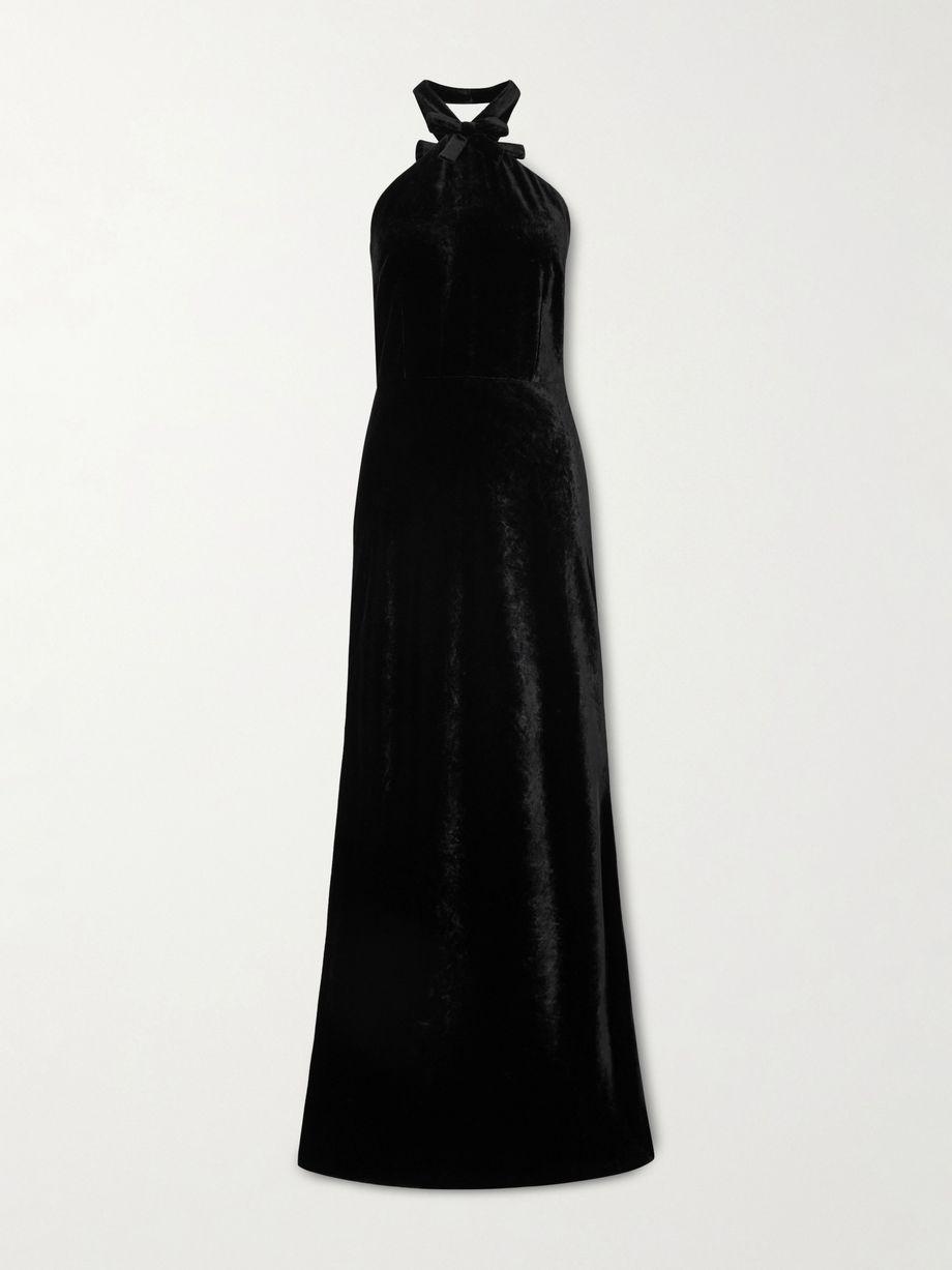 Jolene halterneck velvet maxi dress by BERNADETTE