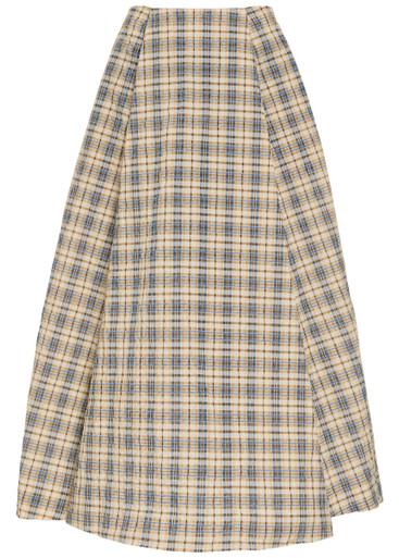 Kennedy plaid seersucker maxi skirt by BERNADETTE
