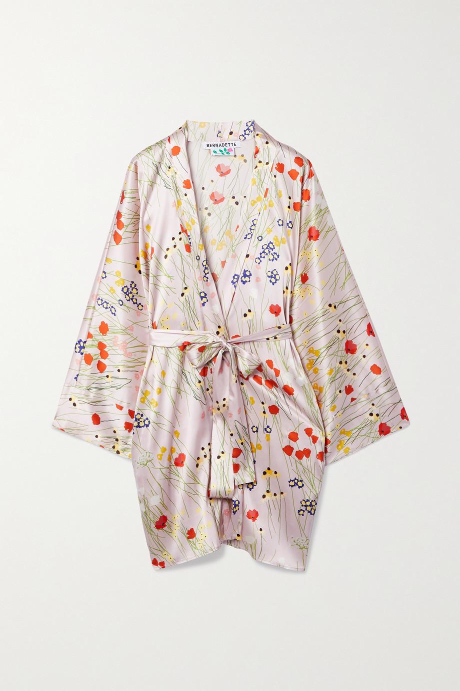 Peignoir belted floral-print stretch-silk satin robe by BERNADETTE Peignoir belted floral-print stretch-silk satin robe by BERNADETTE