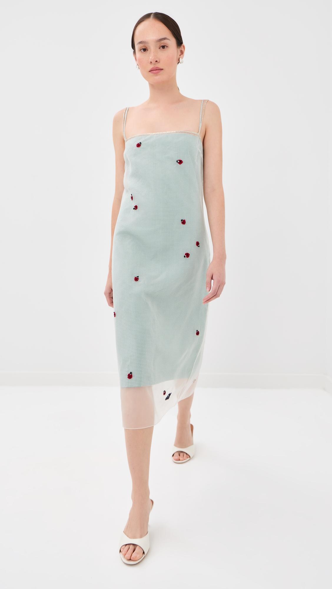 Rachel Embroidered Silk Slip Dress by BERNADETTE