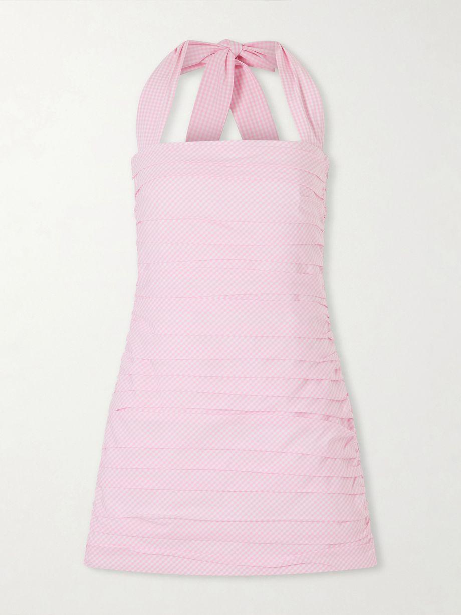 Tippy ruched checked cotton halterneck mini dress by BERNADETTE