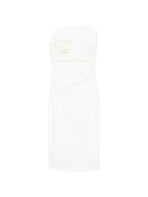 Vera flower-brooch strapless midi dress by BERNADETTE